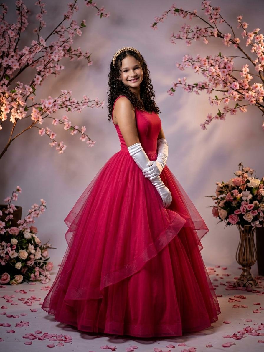 Ana com vestido rosa cerejeira